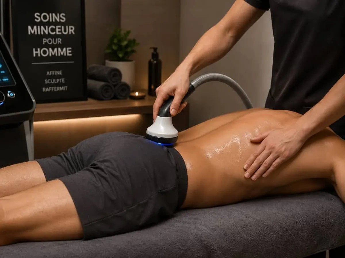 Soin du corps à l'appareil réalisé sur la cuisse d'un client